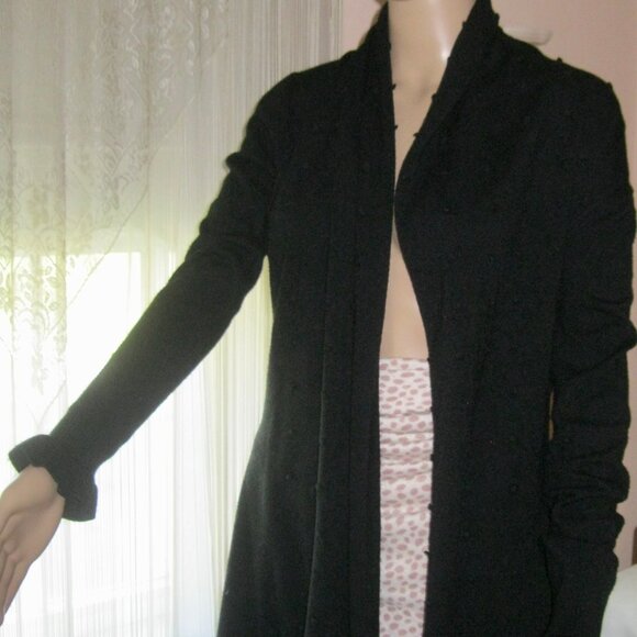 Anthropologie Lapis Open Front Pleated Collar Black Cardigan Sweater Women’s PM - Picture 1 of 5